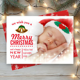 Cartes Pour Fêtes Annuelles Typographie rouge superposer bébé photo de Noël