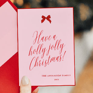 Cartes Pour Fêtes Annuelles Typographie simple Pink Red Bow