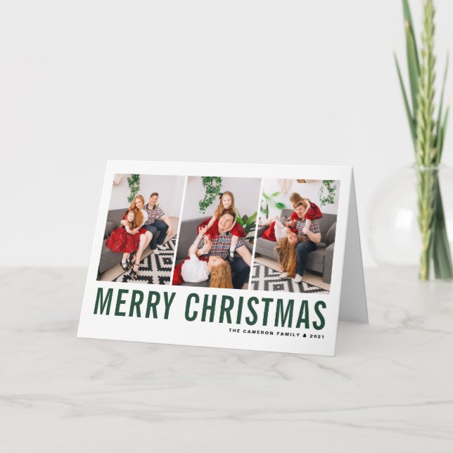 Cartes Pour Fêtes Annuelles Typographie verte Joyeux Noël Photo Collage (Devant)