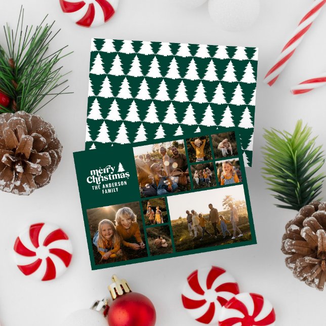 Cartes Pour Fêtes Annuelles Typographie verte rétro moderne multi photo (Créateur téléchargé)