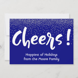 Cartes Pour Fêtes Annuelles Typographie White Cheers avec confettis navy et ar