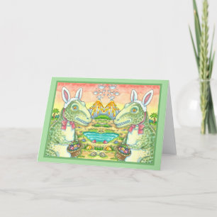 CARTES POUR FÊTES ANNUELLES TYRANNOSAURUS, CUTE T-REX, EASTER BUNNY DINO