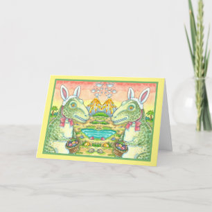 CARTES POUR FÊTES ANNUELLES TYRANNOSAURUS, CUTE T-REX, EASTER BUNNY DINO