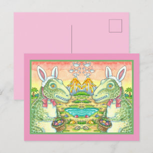 CARTES POUR FÊTES ANNUELLES TYRANNOSAURUS, CUTE T-REX, EASTER BUNNY DINO