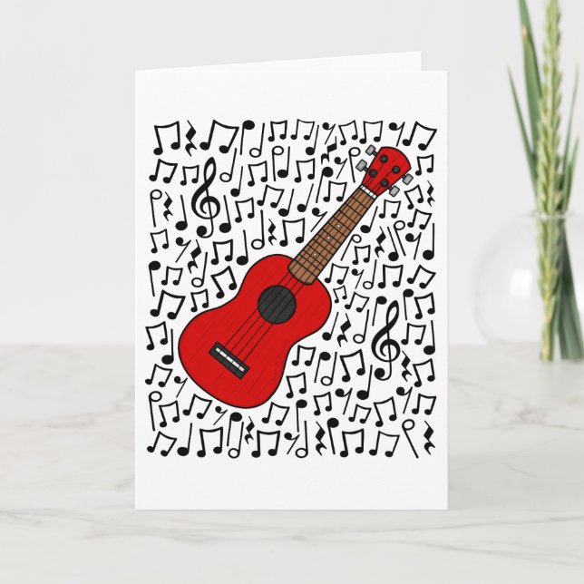 Cartes Pour Fêtes Annuelles Ukulele Notes musicales Uke Player Musicien (Devant)