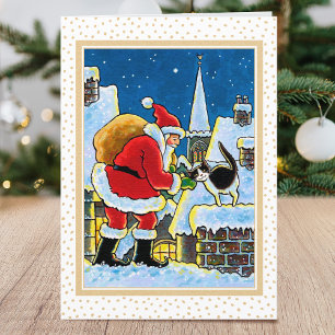 Cartes Pour Fêtes Annuelles Un accueil chaleureux Père Noël Cat Noël Illustrat