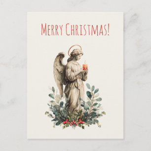 Cartes Pour Fêtes Annuelles Un ange de Noël avec bougie et feuilles 
