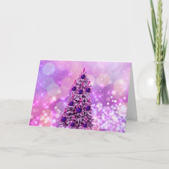 Cartes Pour Fêtes Annuelles Un arbre de Noël rose et pourpre (Devant)