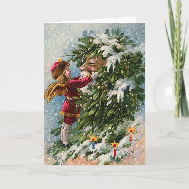 Cartes Pour Fêtes Annuelles "Un baiser de gui pour Père Noël " (Devant)