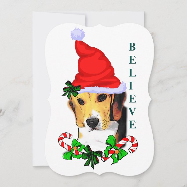 Cartes Pour Fêtes Annuelles Un beagle Croit En Noël (Devant)