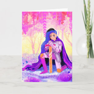 Cartes Pour Fêtes Annuelles Un beau chevalier à cheveux bleu