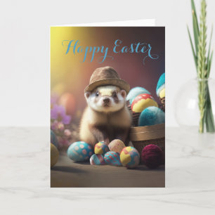 Cartes Pour Fêtes Annuelles Un beau furet dans un Casquette avec des oeufs fan