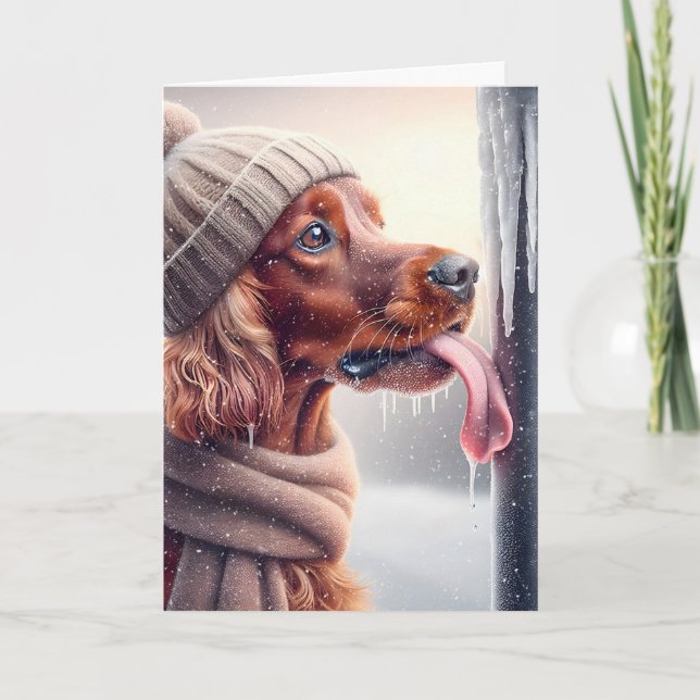 Cartes Pour Fêtes Annuelles Un Chien Irlandais Qui Lève Un Polonais Froissé (Devant)