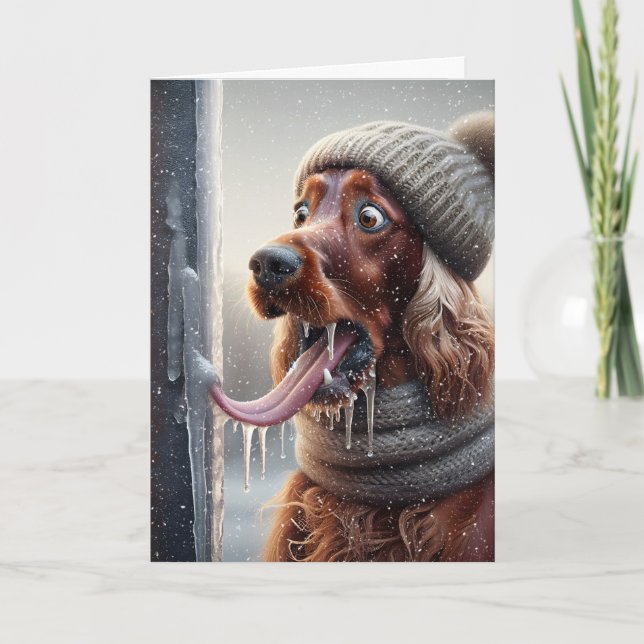 Cartes Pour Fêtes Annuelles Un Chien Irlandais Qui Lève Un Polonais Froissé (Devant)