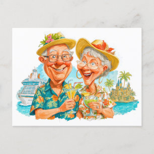 Cartes Pour Fêtes Annuelles Un couple d'aînés dégustant des cocktails plage tr