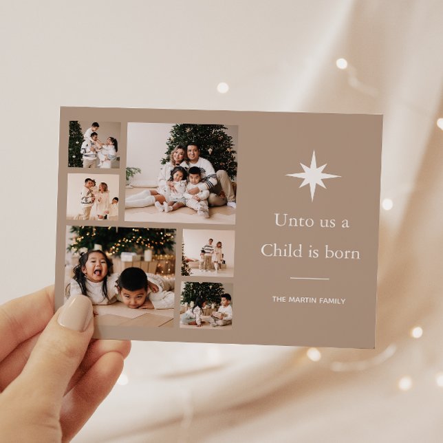 Cartes Pour Fêtes Annuelles Un enfant est né Photo Collage Noël (Créateur téléchargé)