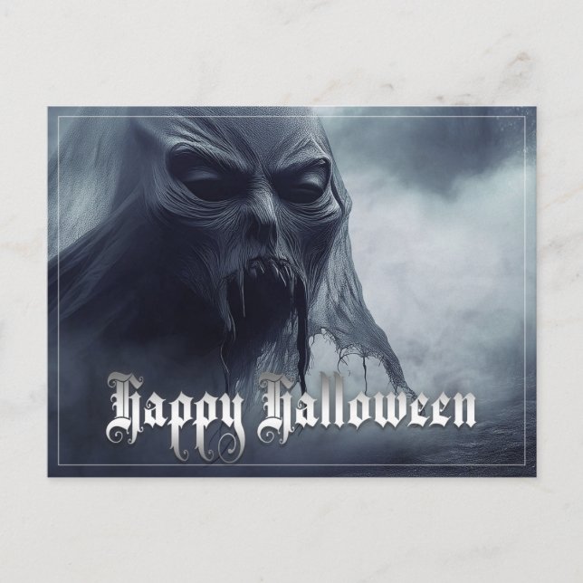 Cartes Pour Fêtes Annuelles Un fantôme noir dans un paysage désarmé - Hallowee (Devant)