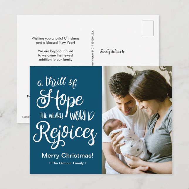 Cartes Pour Fêtes Annuelles Un frisson d'espoir Bébé Noël Bleu (Devant / Derrière)