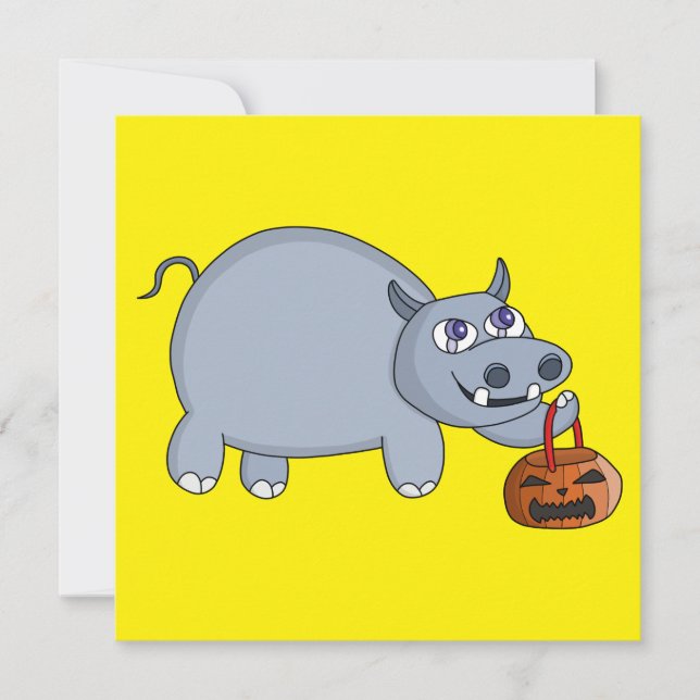 Cartes Pour Fêtes Annuelles Un hippopotame avec un sac à citrouille (Devant)