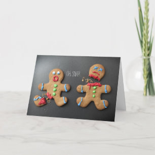 Cartes Pour Fêtes Annuelles Un homme en pain d'épices choqué avec une jambe ca