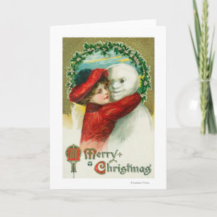 Cartes Pour Fêtes Annuelles Un joyeux Noël serrant la scène de Snowman