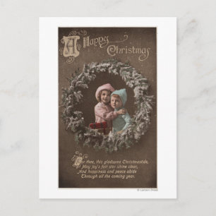 Cartes Pour Fêtes Annuelles Un joyeux NoëlLes petits enfants qui s'accrochent