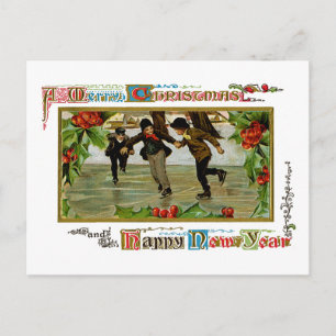 Cartes Pour Fêtes Annuelles Un joyeux patineur sur glace de Noël