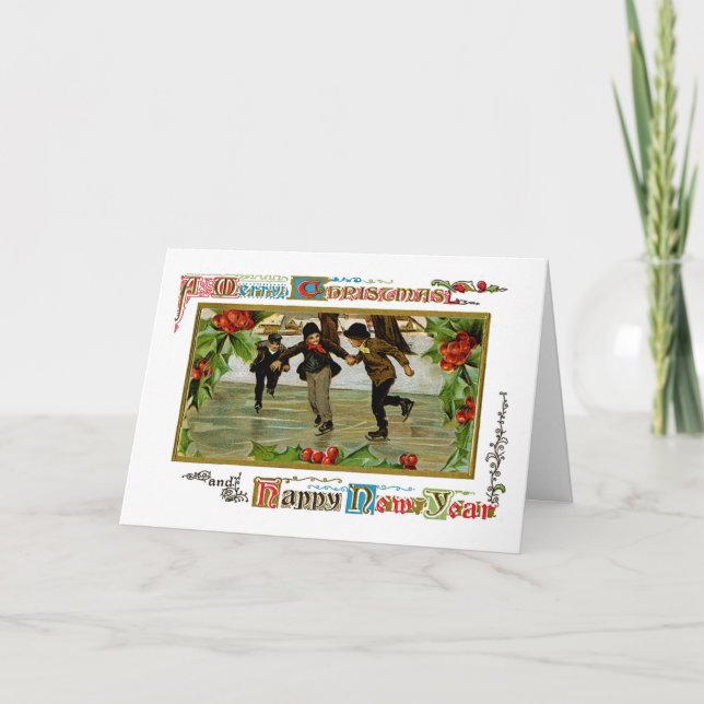 Cartes Pour Fêtes Annuelles Un joyeux patineur sur glace de Noël (Devant)