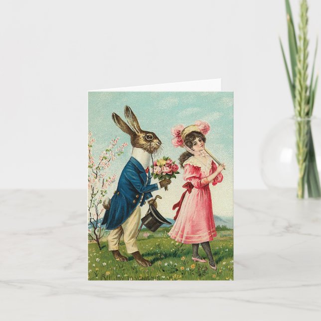 Cartes Pour Fêtes Annuelles Un lapin courtisé à la dame de Pâques (Devant)