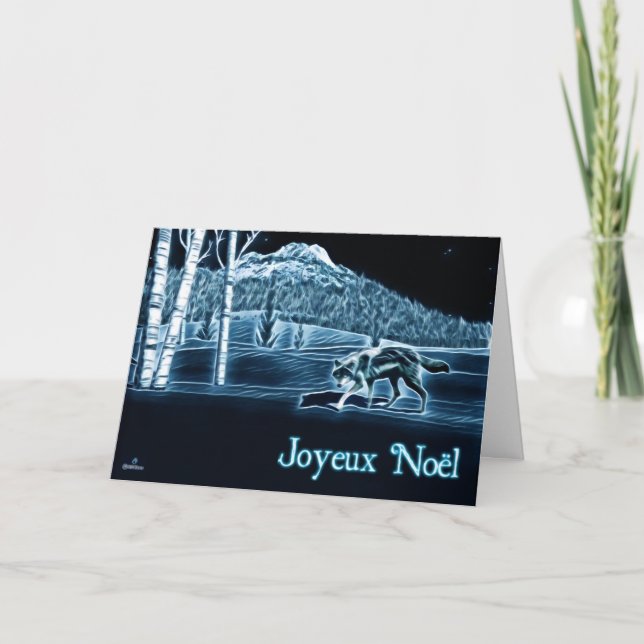 Cartes Pour Fêtes Annuelles Un loup sur la neige - Joyeux Noё l (Devant)