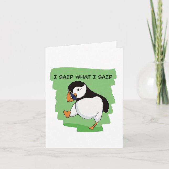Cartes Pour Fêtes Annuelles Un mème de Puffin à l'opinion impopulaire (Devant)