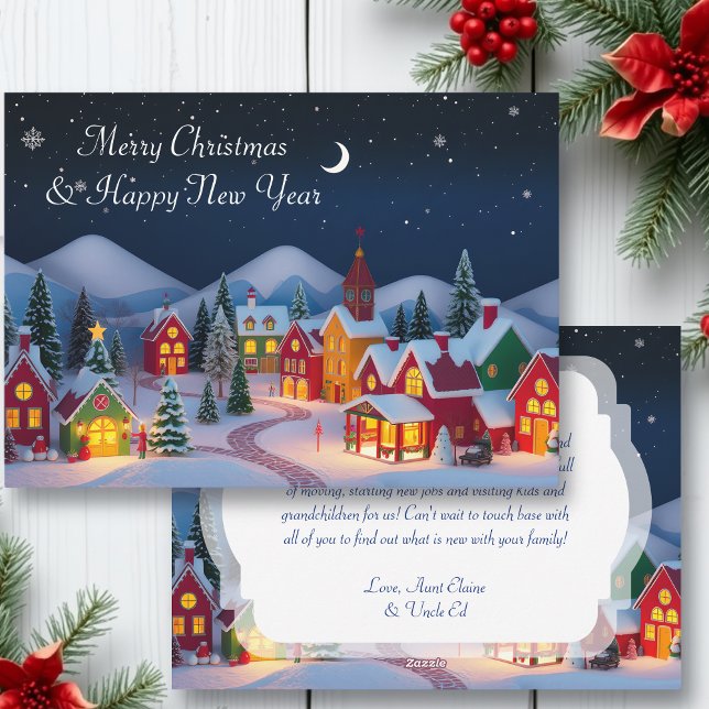 Cartes Pour Fêtes Annuelles Un mignon village de Noël Whimsical la nuit (Créateur téléchargé)