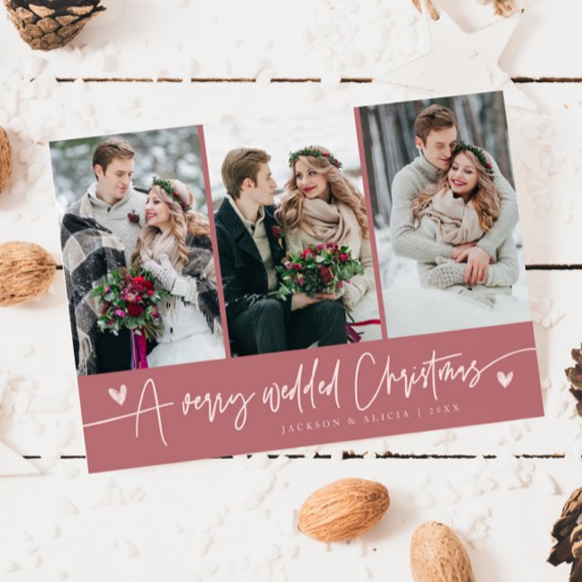Cartes Pour Fêtes Annuelles Un Noël Tout Marié Nouvelle Photo Rose (Créateur téléchargé)