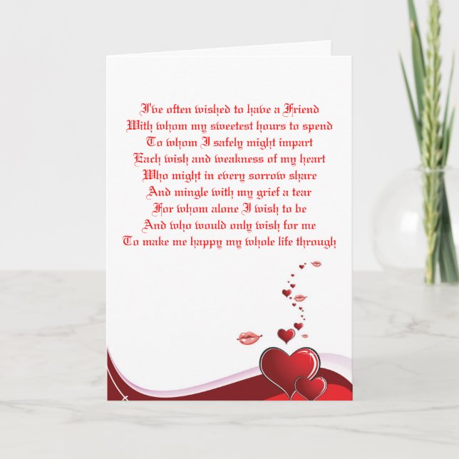 Cartes Pour Fêtes Annuelles Un poème d'amour de Valentines (Devant)