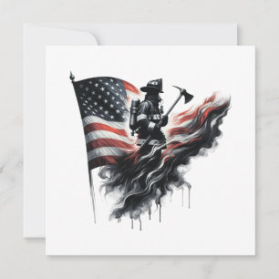 Cartes Pour Fêtes Annuelles Un pompier américain.Drapeau des Etats-Unis.