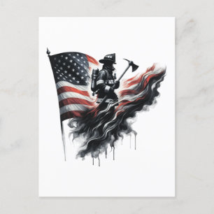 Cartes Pour Fêtes Annuelles Un pompier américain.Drapeau des Etats-Unis.