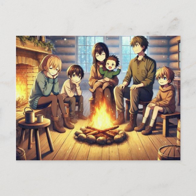 Cartes Pour Fêtes Annuelles Un rassemblement familial d'hiver (Devant)
