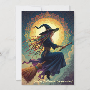 Cartes Pour Fêtes Annuelles Un rendez-vous nocturne : Halloween sorcière moder