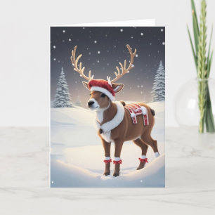 Cartes Pour Fêtes Annuelles Un renne porte un chapeau de Père Noël