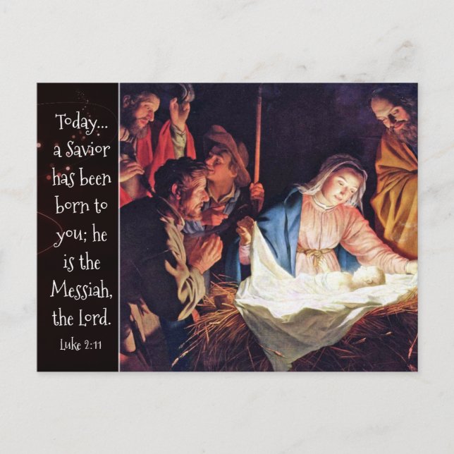 Cartes Pour Fêtes Annuelles Un sauveur est né, Luc 2 Noël Nativité (Devant)
