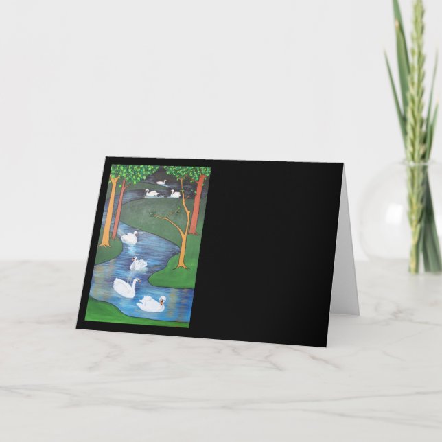 Cartes Pour Fêtes Annuelles Un troupeau de sept cygnes-une natation (Devant)