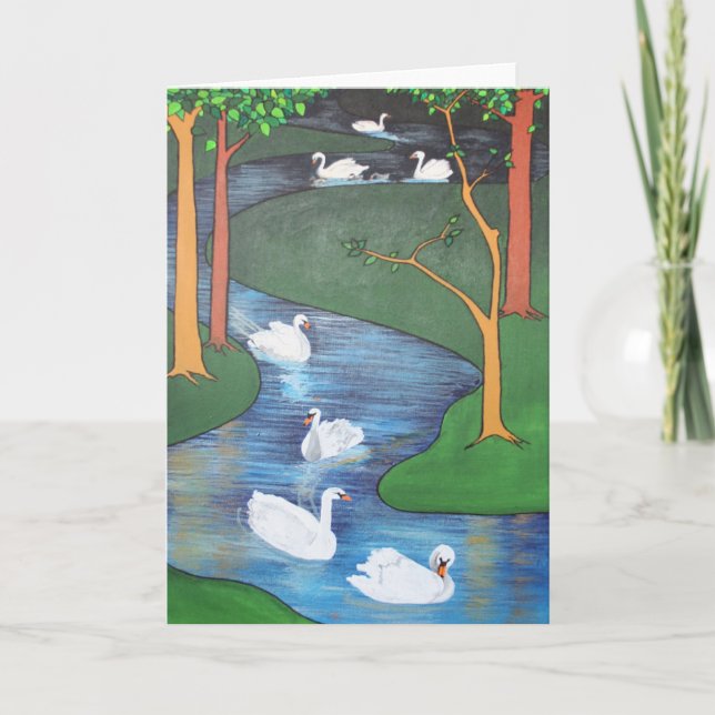 Cartes Pour Fêtes Annuelles Un troupeau de sept cygnes-une natation (Devant)