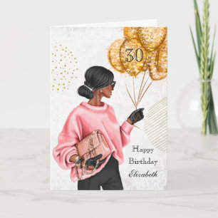 Cartes Pour Fêtes Annuelles Une Africaine Américaine avec Ballons Anniversaire