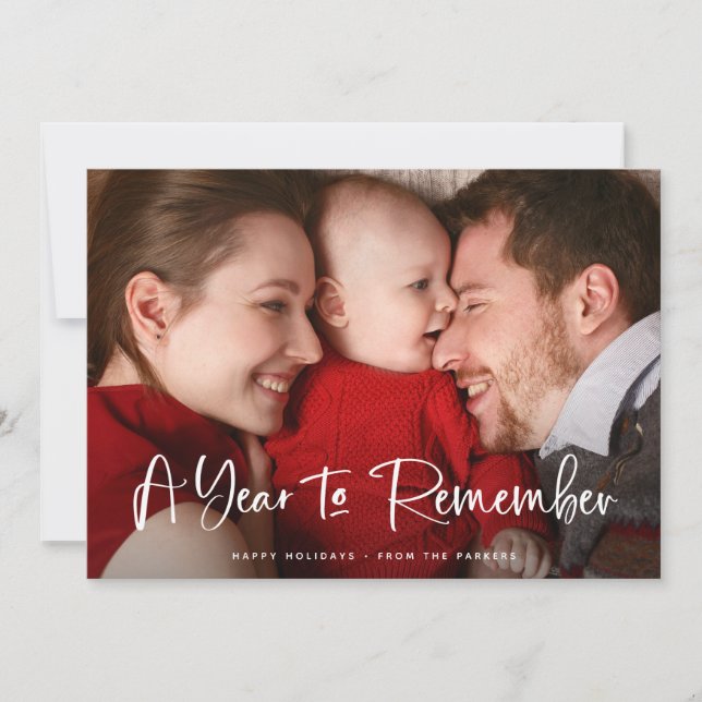 Cartes Pour Fêtes Annuelles Une année à retenir | Script manuscrit avec photo (Devant)