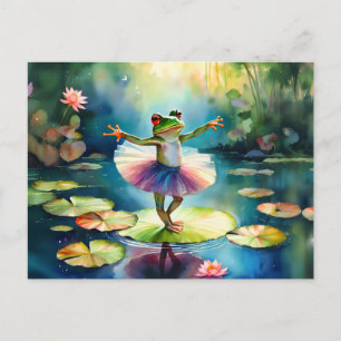 Cartes Pour Fêtes Annuelles Une ballerine de grenouille dansant sur une feuill