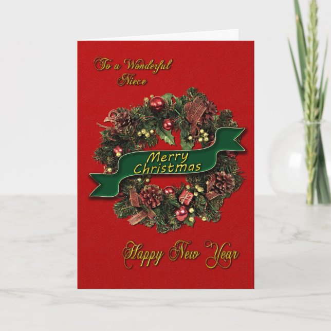 Cartes Pour Fêtes Annuelles Une couronne de Noël festive pour votre nièce (Devant)