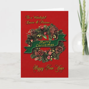 Cartes Pour Fêtes Annuelles Une couronne de Noël pour votre cousin + partenair