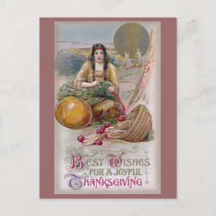 Cartes Pour Fêtes Annuelles Une femme indienne avec une Turquie Vintage Thanke