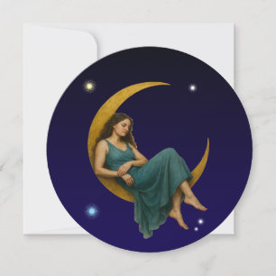 Cartes Pour Fêtes Annuelles Une Femme Sur Une Lune Croissante