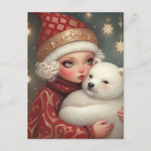 Cartes Pour Fêtes Annuelles Une fille embrassant un ours polaire, art Imaginai